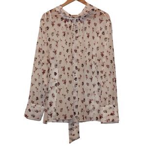 City Chic White Sheer Floral Blouse with Tie Neck Detail Women's Size  20 plus